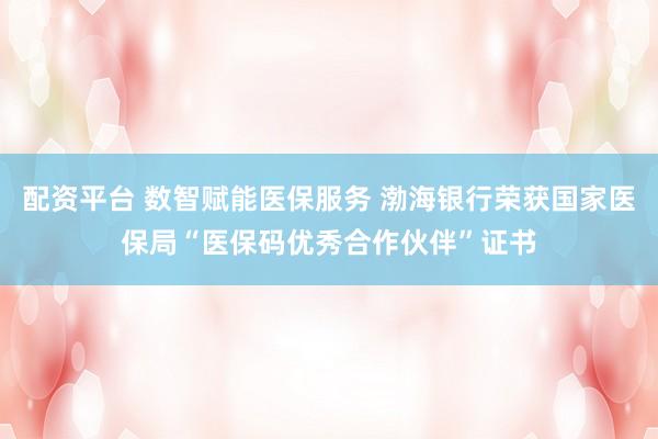 配资平台 数智赋能医保服务 渤海银行荣获国家医保局“医保码优秀合作伙伴”证书