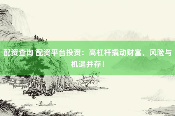 配资查询 配资平台投资：高杠杆撬动财富，风险与机遇并存！