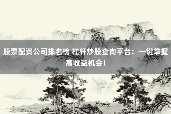 股票配资公司排名榜 杠杆炒股查询平台：一键掌握高收益机会！