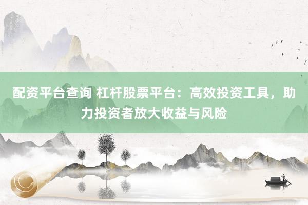 配资平台查询 杠杆股票平台：高效投资工具，助力投资者放大收益与风险