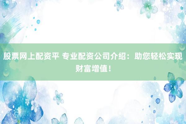 股票网上配资平 专业配资公司介绍：助您轻松实现财富增值！