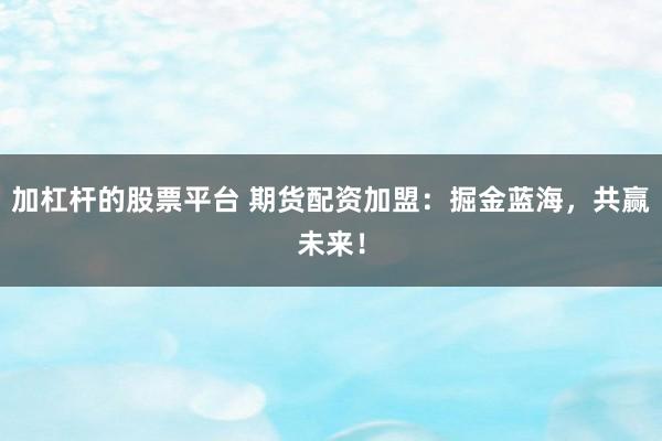 加杠杆的股票平台 期货配资加盟：掘金蓝海，共赢未来！