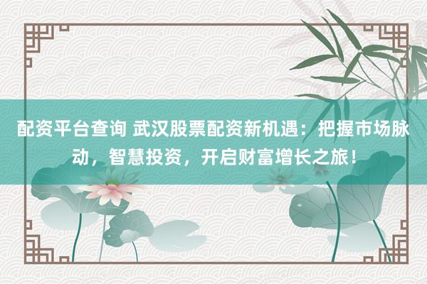 配资平台查询 武汉股票配资新机遇：把握市场脉动，智慧投资，开启财富增长之旅！
