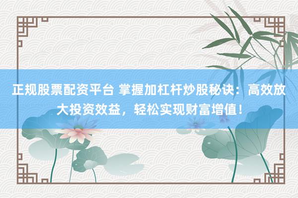 正规股票配资平台 掌握加杠杆炒股秘诀：高效放大投资效益，轻松实现财富增值！