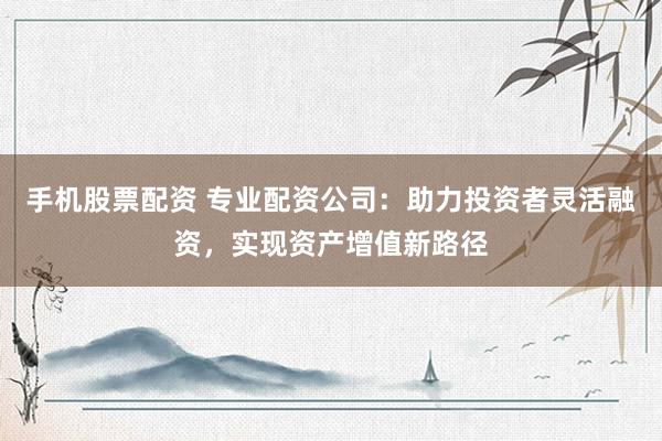 手机股票配资 专业配资公司：助力投资者灵活融资，实现资产增值新路径