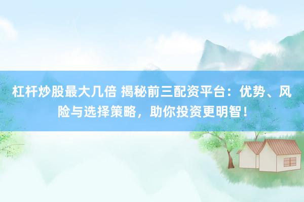 杠杆炒股最大几倍 揭秘前三配资平台：优势、风险与选择策略，助你投资更明智！