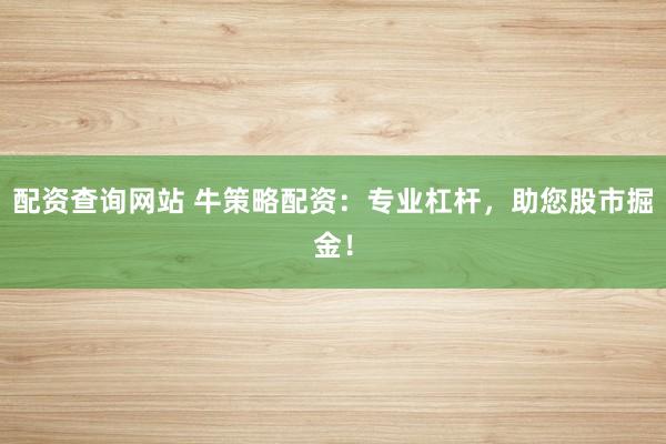 配资查询网站 牛策略配资：专业杠杆，助您股市掘金！