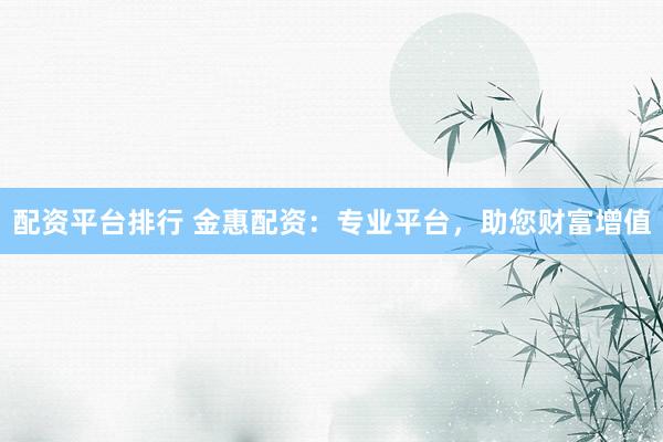 配资平台排行 金惠配资：专业平台，助您财富增值