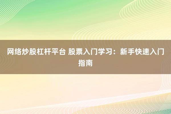 网络炒股杠杆平台 股票入门学习：新手快速入门指南