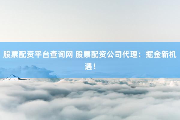 股票配资平台查询网 股票配资公司代理：掘金新机遇！