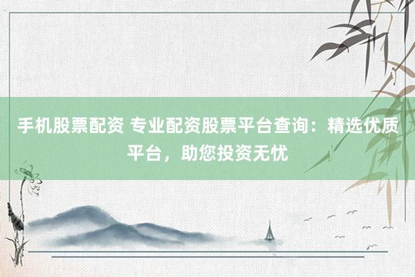 手机股票配资 专业配资股票平台查询：精选优质平台，助您投资无忧