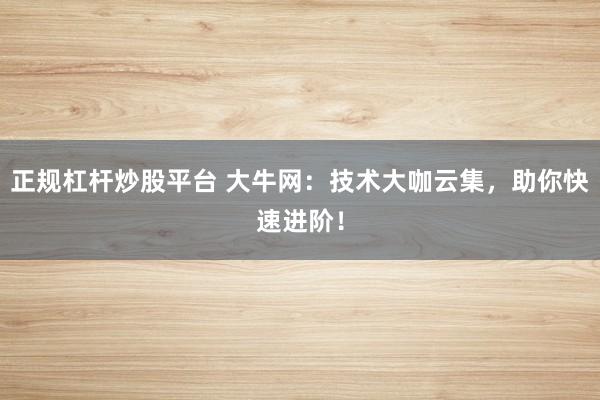 正规杠杆炒股平台 大牛网:技术大咖云集,助你快速进阶!