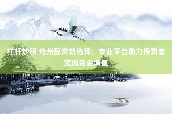 杠杆炒股 沧州配资新选择：专业平台助力投资者实现资金增值